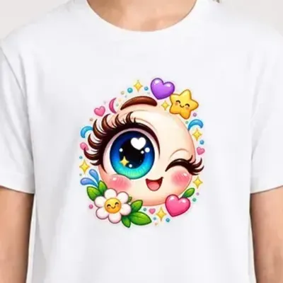 Koszulka z okiem dla dziewczynki biała słodki styl kawaii