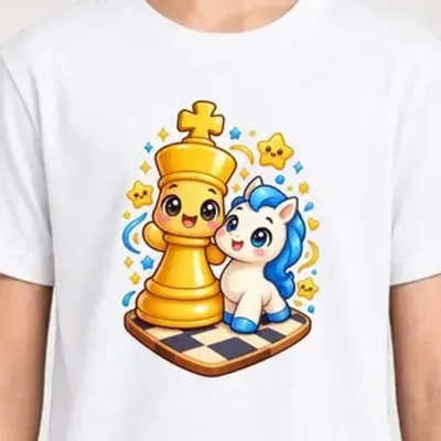 Koszulka z szachami dla dziewczynki biała słodki kawaii