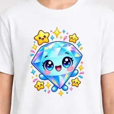 Koszulka z diamentem dla dziewczynki biała słodki kawaii