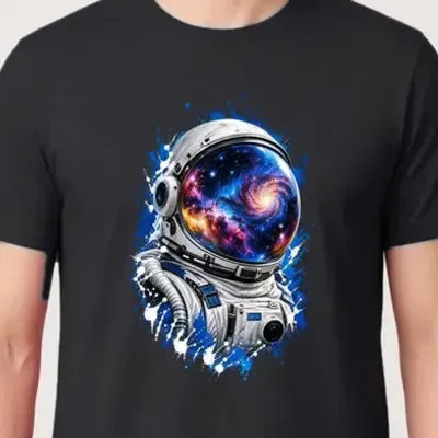 Koszulka męska czarna z hełmem astronauty kosmos galaktyka prezent
