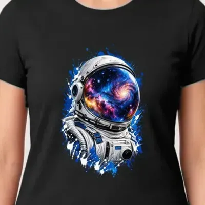 Koszulka damska czarna z hełmem astronauty kosmos galaktyka prezent