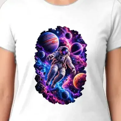 Koszulka damska biała z astronautą w kosmosie dla niej prezent