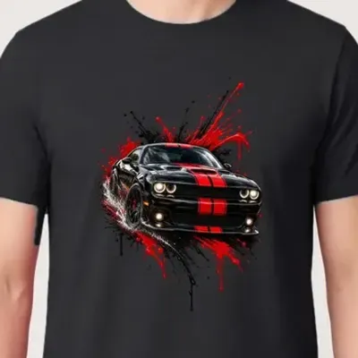 Koszulka męska czarna z muscle car dla kierowcy motoryzacyjna prezent
