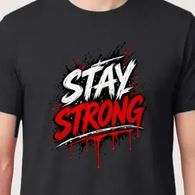 Koszulka męska czarna z napisem stay strong motywacyjna siłacz