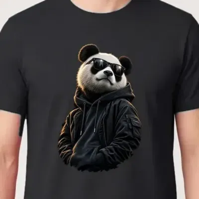 Koszulka męska czarna z pandą w okularach dla niego streetwear śmieszna