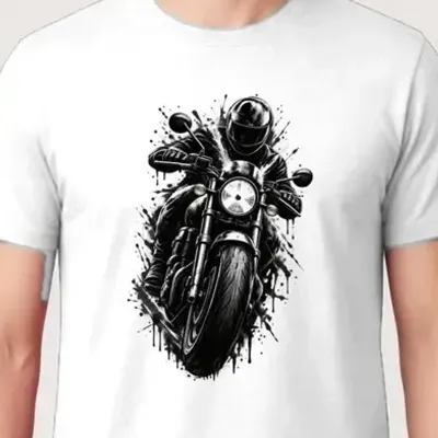 Koszulka męska biała z motocyklistą dla motocyklisty cafe racer prezent