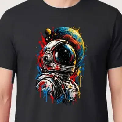 Koszulka męska czarna z astronautą dla niego kosmos planeta street art