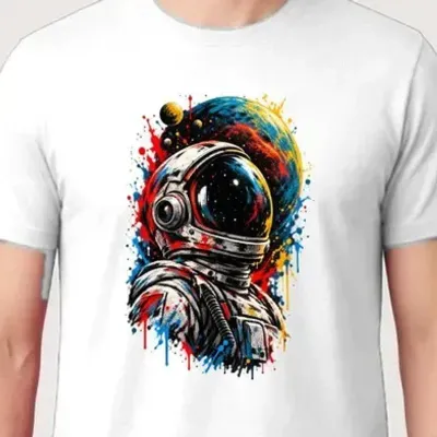 Koszulka męska biała z astronautą dla niego kosmos planeta street art