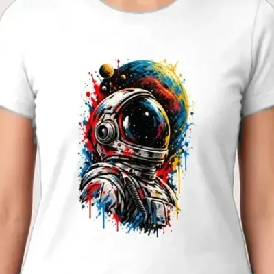 Koszulka damska biała z astronautą dla niej kosmos planeta street art