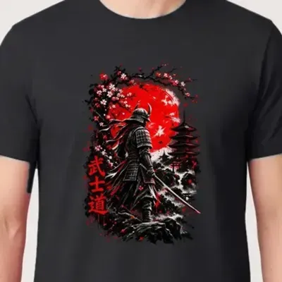 Koszulka męska czarna z samurajem bushido katana Japonia prezent