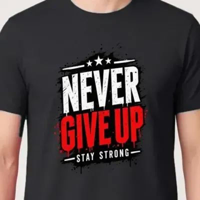 Koszulka męska czarna z napisem never give up motywacyjna prezent