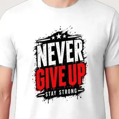 Koszulka męska biała z napisem never give up motywacyjna prezent