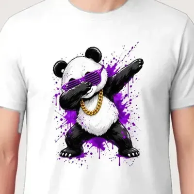 Koszulka męska biała z pandą dab okulary street art prezent