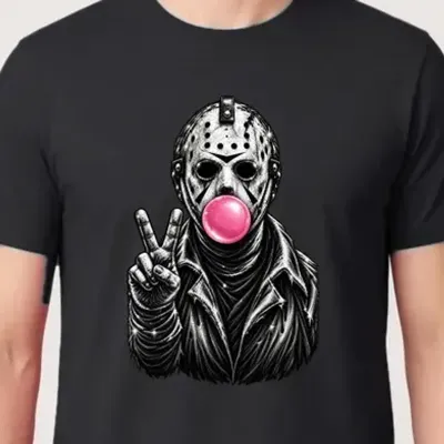 Koszulka męska czarna Jason z gumą balonową horror śmieszna Halloween