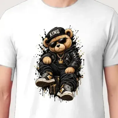 Koszulka męska biała z misiem king rapera hip hop prezent