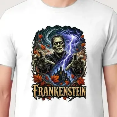 Koszulka męska biała Frankenstein potwór na Halloween prezent