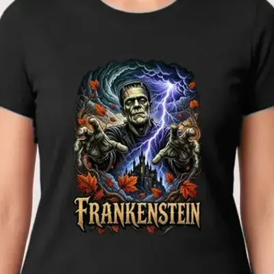 Koszulka damska czarna Frankenstein potwór na Halloween prezent