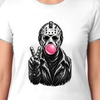 Koszulka damska biała Jason z gumą balonową horror śmieszna Halloween