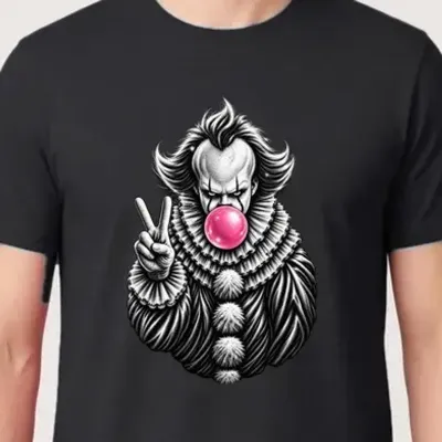 Koszulka męska czarna Halloween Pennywise z gumą balonową prezent