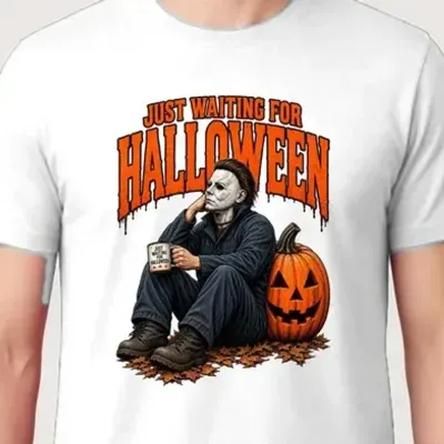 Koszulka męska biała Halloween z mordercą w masce straszna prezent