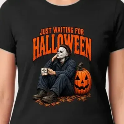 Koszulka damska czarna Halloween z mordercą w masce straszna prezent