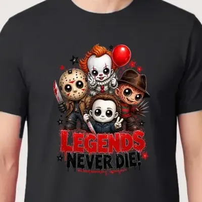 Koszulka męska czarna Halloween chibi ikony horroru śmieszna prezent