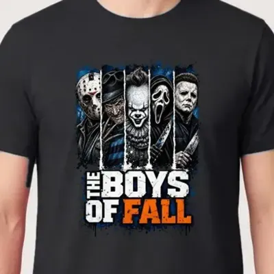 Koszulka męska czarna Halloween znani mordercy z horrorów prezent