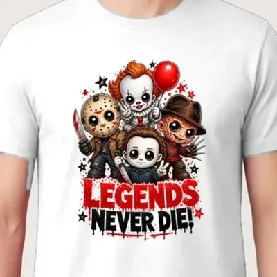 Koszulka męska biała Halloween chibi ikony horroru śmieszna prezent