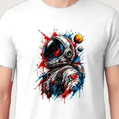 Koszulka męska biała astronauta kosmos gwiazdy planety prezent