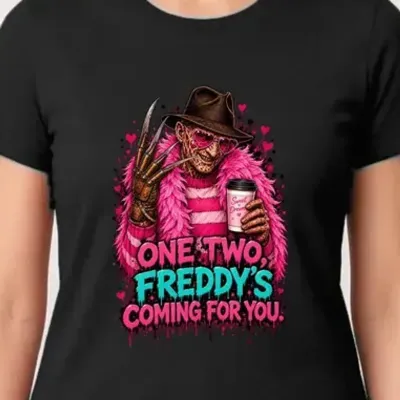 Koszulka damska czarna Halloween Freddy Krueger parodia śmieszna prezent