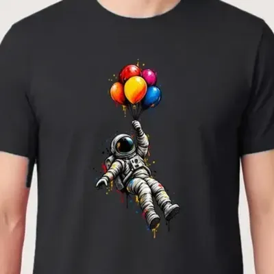 Koszulka męska czarna astronauta z balonami kosmos śmieszna prezent