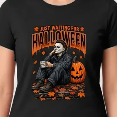 Koszulka damska czarna Halloween morderca z maską dynia prezent