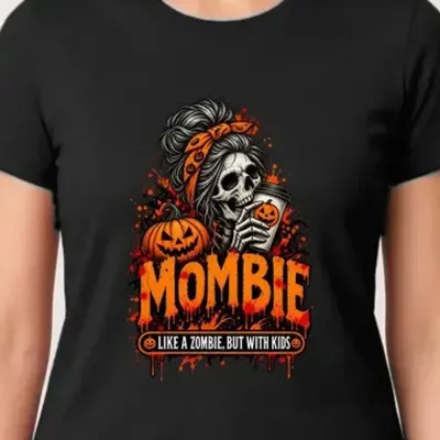 Koszulka damska czarna Halloween mama czaszka z kawą śmieszna prezent