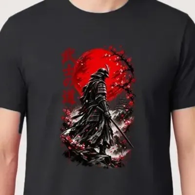 Koszulka męska czarna samuraj japońska grafika katana prezent