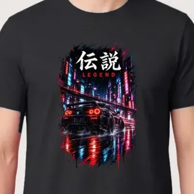Koszulka męska czarna z samochodem Nissan GTR cyberpunk prezent