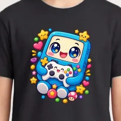 Koszulka z konsolą dla chłopca czarna słodki kawaii styl