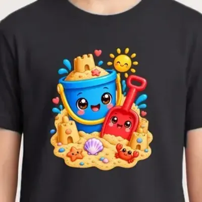 Koszulka z piaskownicą dla chłopca czarna słodki kawaii