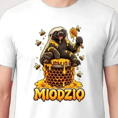 Koszulka męska biała miodzio borsuk miłośnik miodu prezent