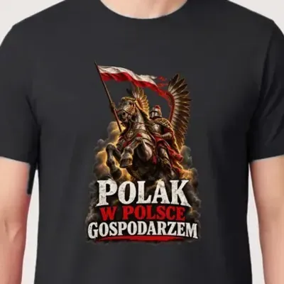 Koszulka męska czarna polak w polsce gospodarzem husaria patriotyczna