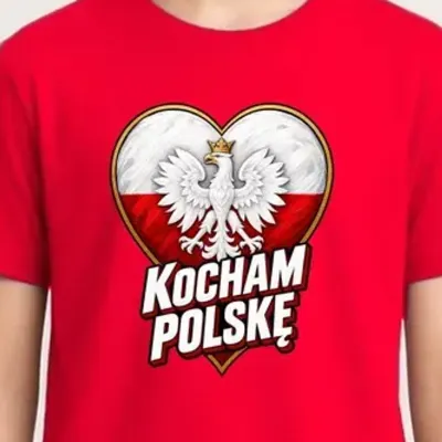 Koszulka patriotyczna dla dziecka dla chłopca czerwona Kocham Polskę