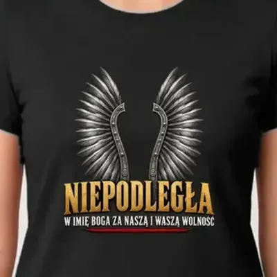 Koszulka damska czarna niepodległa skrzydła husarii patriotyczna