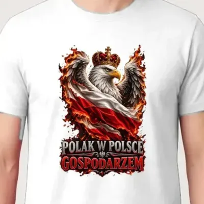 Koszulka męska biała polak w polsce gospodarzem orzeł patriotyczna