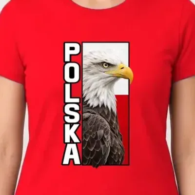 Koszulka damska czerwona Polska orzeł patriotyczna z flagą prezent