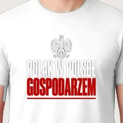 Koszulka męska biała polak w polsce gospodarzem patriota prezent