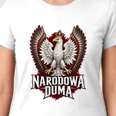 Koszulka damska biała patriotyczna orzeł z koroną narodowa duma