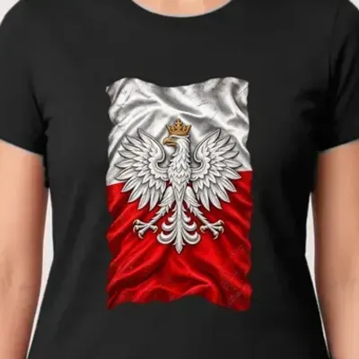 Koszulka damska czarna orzeł na fladze patriotyczna dla niej prezent