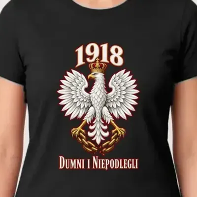 Koszulka damska czarna dumni i niepodlegli orzeł 1918 patriotyczna