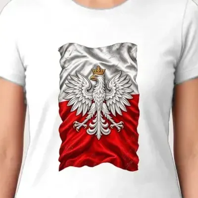 Koszulka damska biała orzeł na fladze patriotyczna dla niej prezent