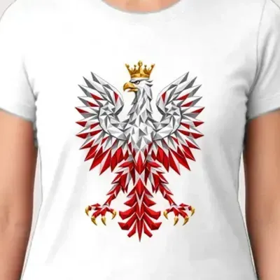 Koszulka damska biała orzeł geometryczny patriotyczna dla niej
