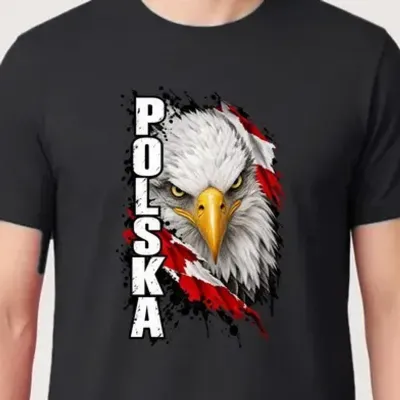 Koszulka męska czarna Polska orzeł z napisem patriotyczna prezent